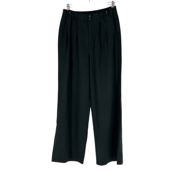 NWT Madewell The Harlow Wide-Leg Linen Blend Pant in True Black - Picture 3 of 8